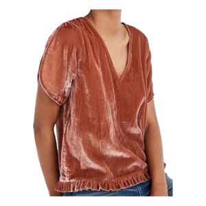 Velvet V-Neck Ruffle Hem Top